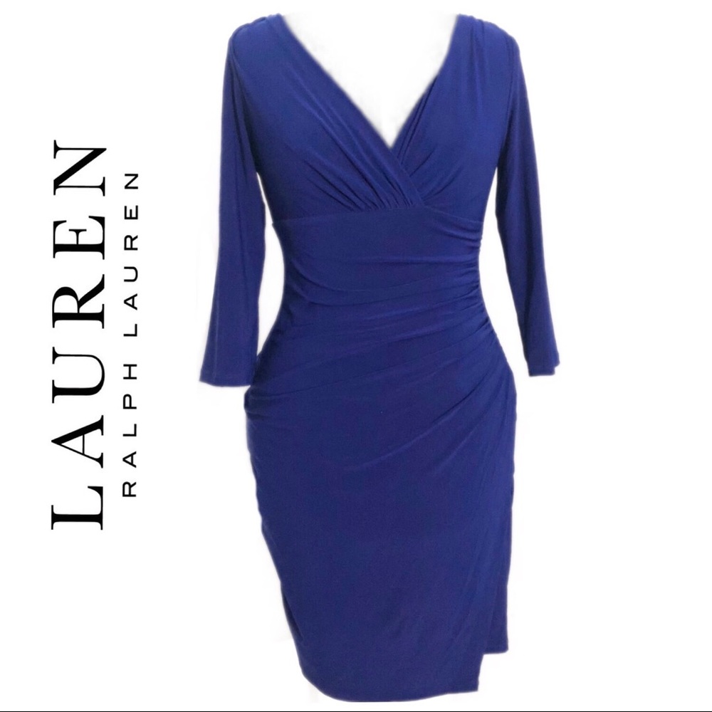 Ralph Lauren | V-neck 3/4 Sleeve Ruched Dress